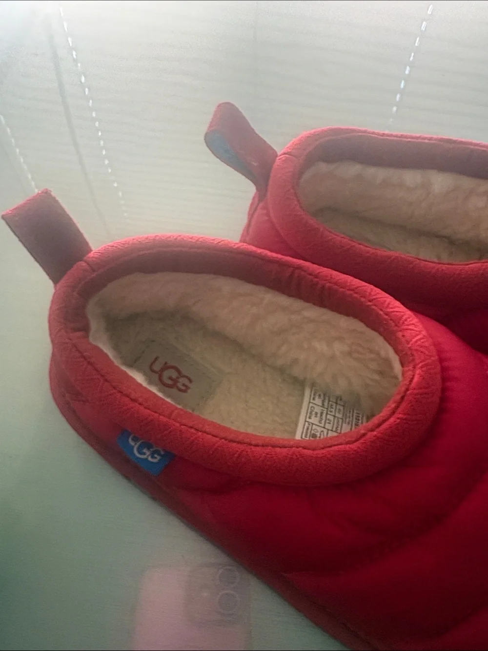 UGG Kids Red Puffer Slip-On Slippers